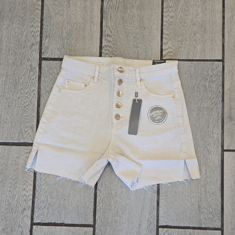 Tractr‎ Womens High Rise Button Fly Garment Dyed Denim Shorts Cream Size 4/27